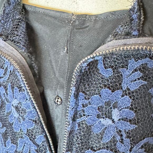 Vintage 1950s Dark Blue Lace Party Dress Ribbon Strap w Bolero Prom Gown 2pc - Picture 12 of 16